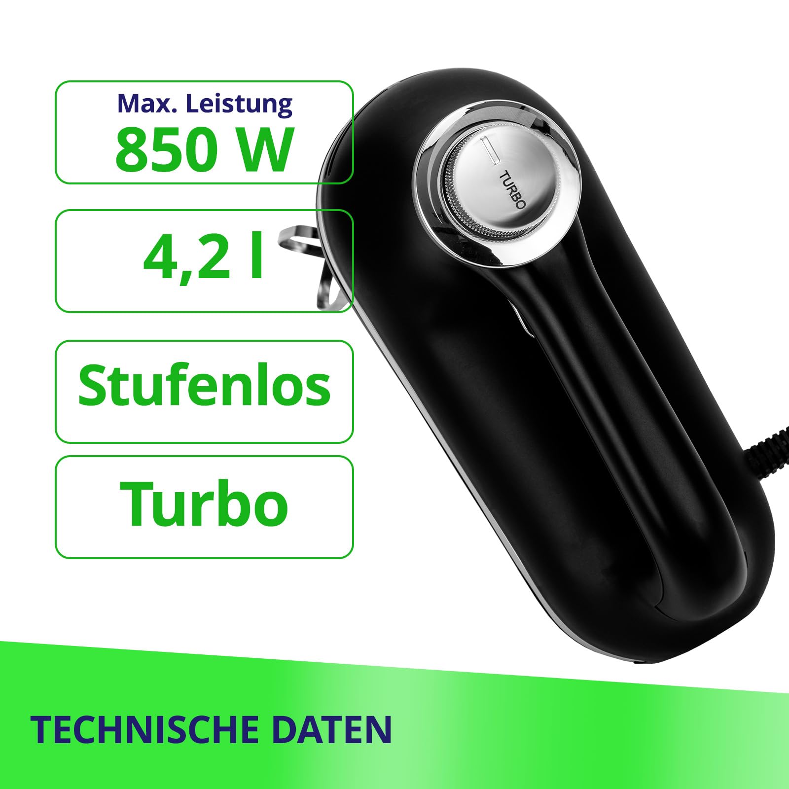 MPM Mikser ręczny z miską do mieszania stal szlachetna 4,2 l, 850 W, czarny