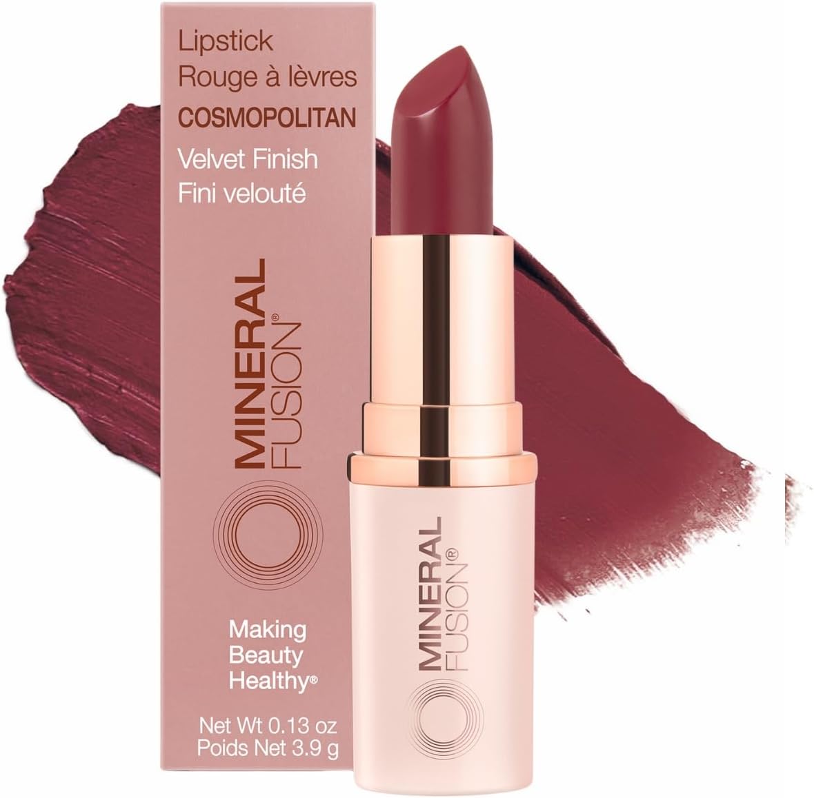 Long-Lasting Lipstick, Vivid & Smudge-Free Lip Color with Avocado Oil, Cocoa Seed Butter, Free of FD&C Dyes, Paraben and Gluten, Cosmopolitan