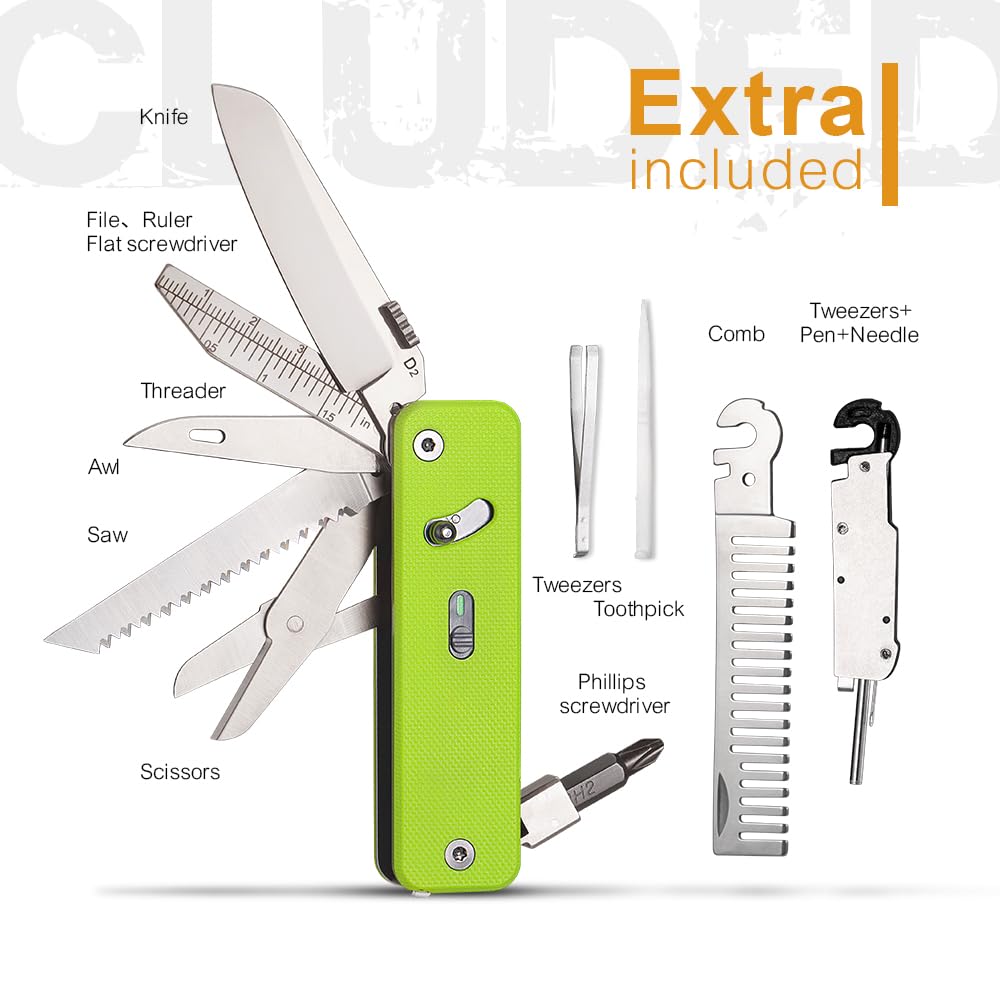 ROXON Utensile tascabile modulare S503G Flex Companion (Verde neon) | Dotato di 8 strumenti essenziali preinstallati (portainserti da 1/4", lama in acciaio D2, cacciavite, sega, forbici, ecc.)