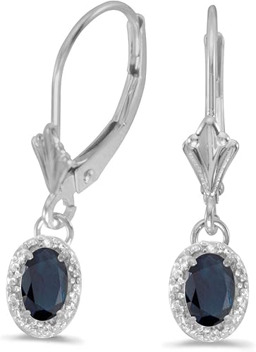 Aretes de oro blanco de 14 k con zafiros ovalados y diamantes, Oro blanco Piedra Diamante oro blanco Piedra Diamante Zafiro, Zafiro