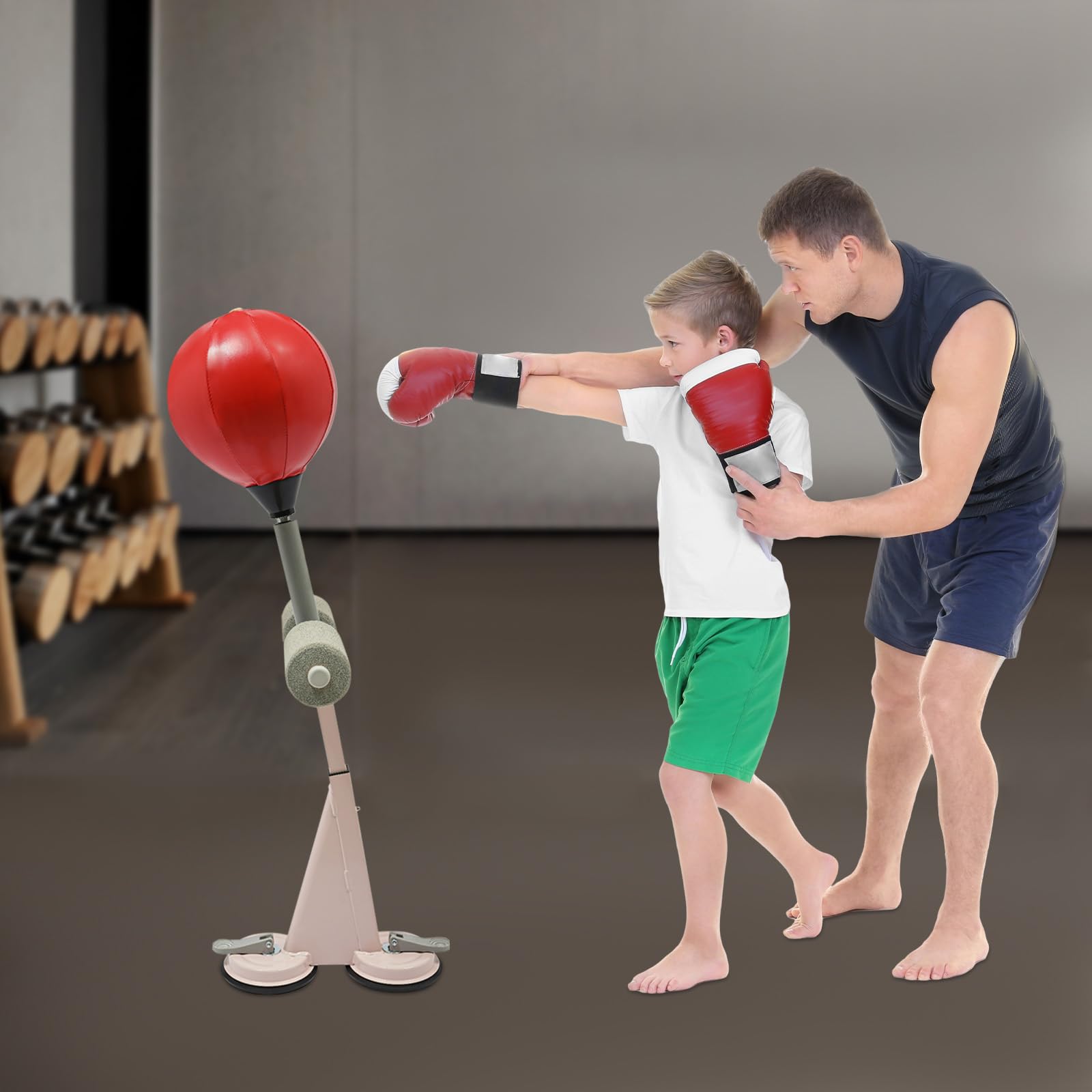 Punching ball adulto con 2 ventose per boxe regolabile, 6 livelli di altezza regolabile per adulti e bambini, attrezzo per l'allenamento a casa e in palestra