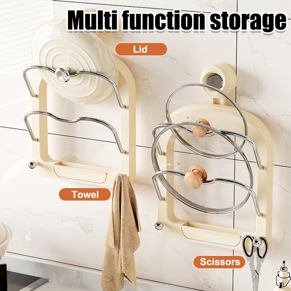 DONGKER Soporte para tapa de olla, con ventosa de 2 niveles, organizador de tapas de sartén, sin perforaciones, para armario de cocina o despensa