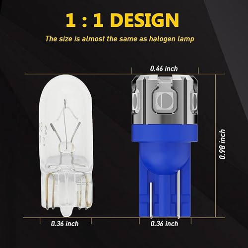 Miniatura 4 de PHINLION 194 bombillas LED azul superbrillante 168 2825 W5W T10 cuña 6-SMD 3030 chipsets LED bombillas de repuesto para mapa interior del coche,