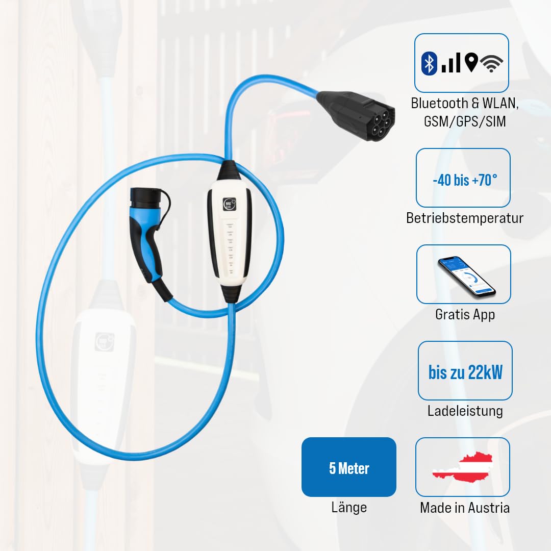 NRGkick Pure 32A, 5m, WLAN y Bluetooth gsm SIM GPS, wallbox Flexible, Carga de Coches eléctricos