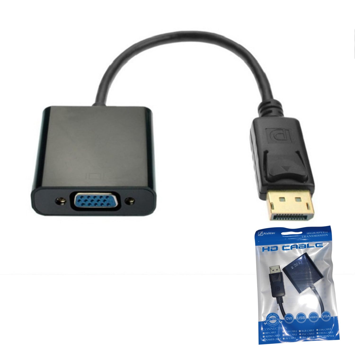 Câble DisplayPort Vers VGA 2m Plaqué Or - Adaptateur DP Vers VGA 1080p Mâle Vers Mâle Pour PC, Ordinateur Portable Et Moniteur