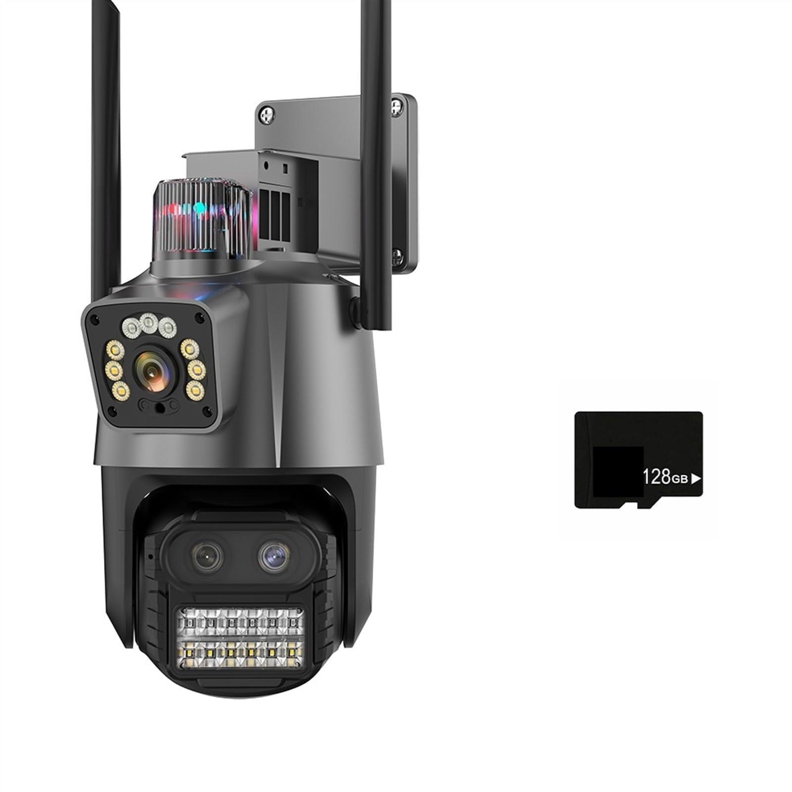 CVFRDD IP Camera 4MP/9MP HD Outdoor Dual Lens PTZ Camera Ai Tracking Security Video Surveillance 4K Police Light Alarm(9MP With 128G)