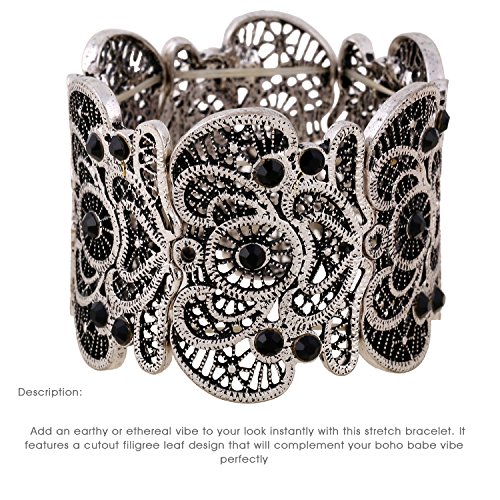 D Exceed Women's Anti Silver Statement Bracelet Lace Filigree Cuff Bracelet Rhinestone Stretch Bangle Bracelet For Ladies 7" #TOP5