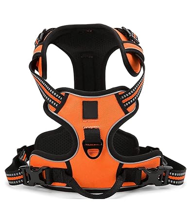 Genesis Dog Harness Upgraded Version 2.0, Small Size Nylon 3M Reflective. Easy Control Chest Body No Pull Belt for Pets. Orange Adjustable Double Padded Vest. (Girth inch: 18? ? 26?)