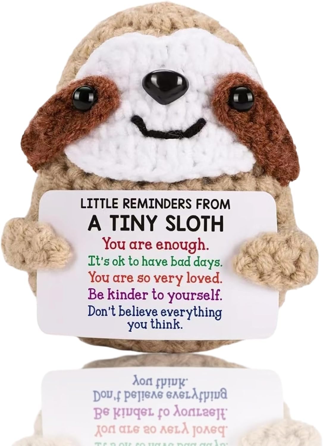 Arteclipse- Positive Sloth Emotional Support Crochet – Handmade Motivational Desk Accessory & Encouraging Knitted Animal with Uplifting Sign – Pick-Me-Up Gift for Coworkers, Friends, - with FREE STAND