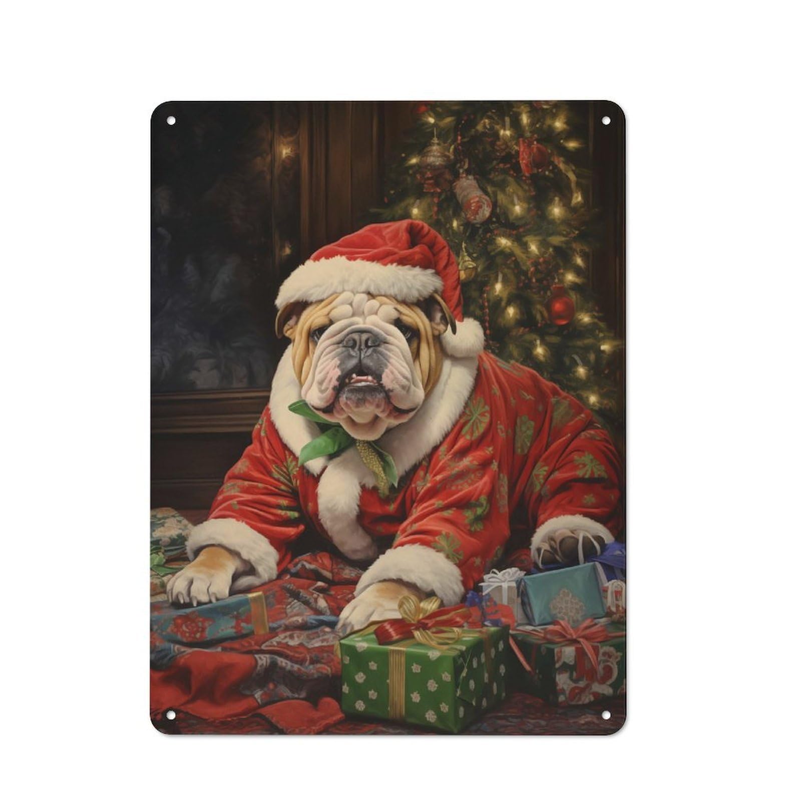 Vintage Bulldog Xmas Vintage Tin Sign 40x30cm, Cafe Wall Decor for Bakery, Diner, Cafe Or Family Room