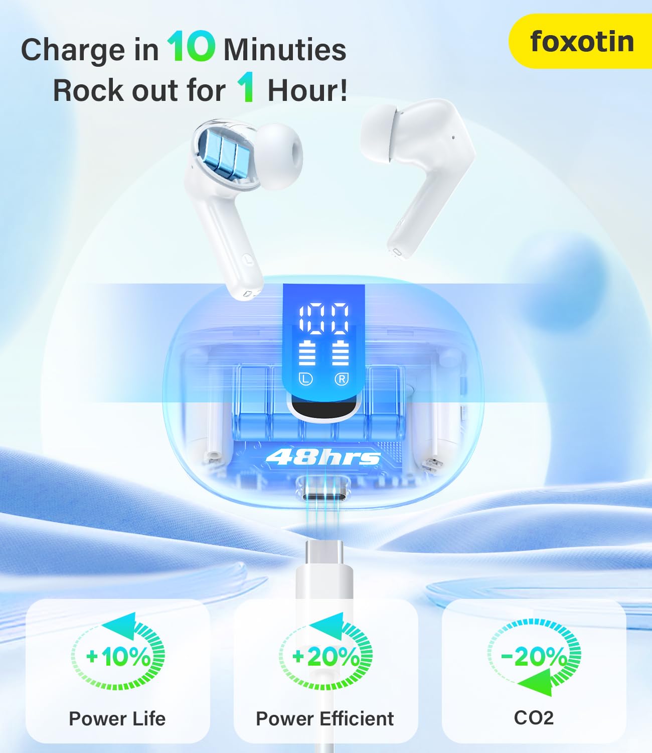 Wireless Earbuds Bluetooth 5.3 48H Playback IP7 Waterproof - Dettaglio