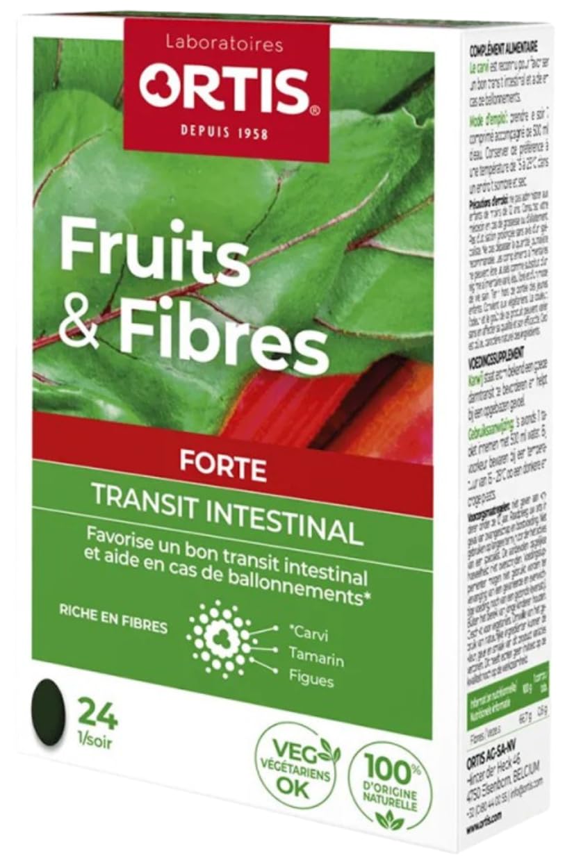 ORTIS Fruits & Fibres FORTE Transit Intestinal Action RAPIDE 8h Complément Alimentaire 24 Comprimés Lot de 2 Boites