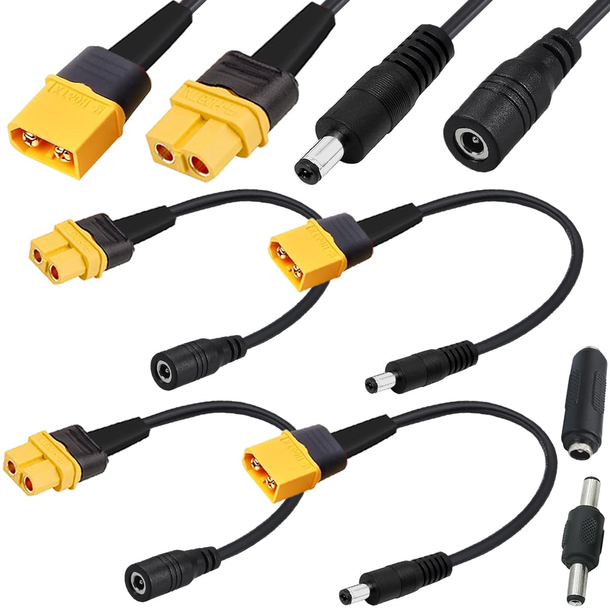Xiatiaosann 4pcs DC5.5x2.5mm to XT60 Charging Cable XT60 Female Bullet Connector to DC5.5X 2.5mm Female male Jack Adapter Cable for TS100 Soldering Iron,FPV Monitor Power,Drone Power Cord — image 1