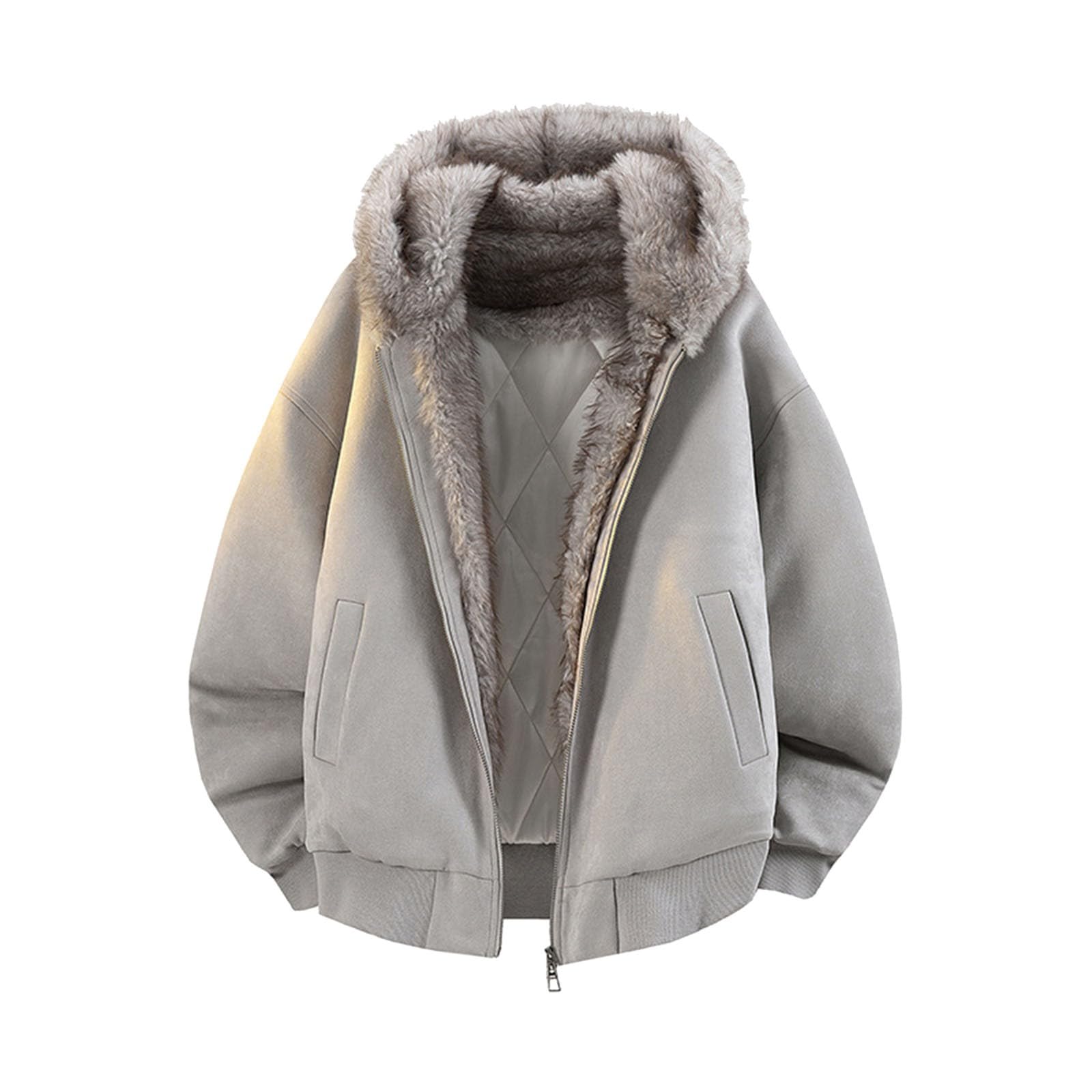 Generisch Veste d'hiver pour homme - Veste de travail demi-saison - Veste d'extérieur surdimensionnée avec col en fourrure synthétique - Imperméable - Coupe-vent - Doublure polaire chaude - Pour