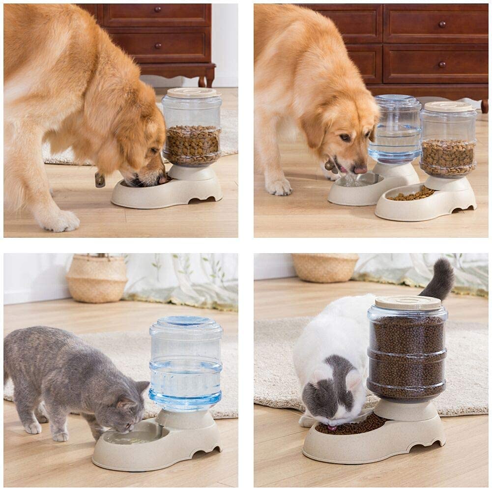 2 Pack Automatic Cat Feeder and Water Dispenser Set with Anti Spill Pet Food Mat, Large 1 Gallon Capacity Each, Gravity Based, for Small Medium Dogs Puppies Kittens Indoor Feeding Solution 1