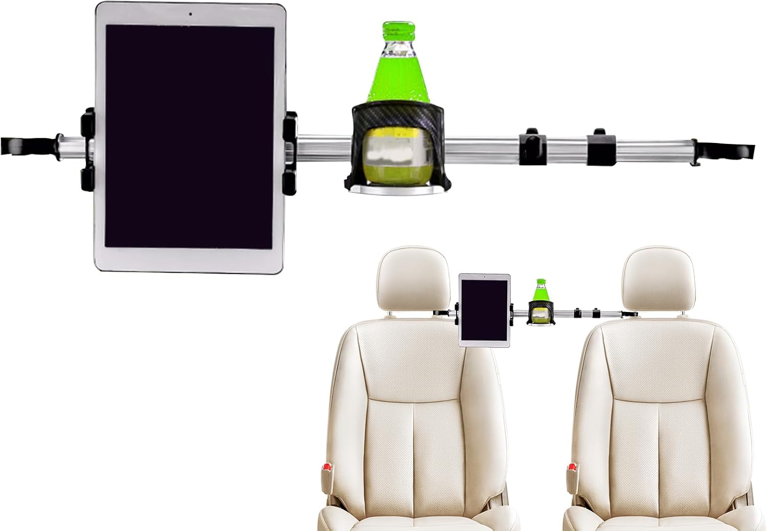 Car Tablet Holder - Telescopic Stand with Hook Cup Storage, Headrest Tablet and Phone Mount for Truck, SUV, or Sedan, Vehicle Organizer, Adjustable Holder with Secure Grip, Travel Accessory for Kids