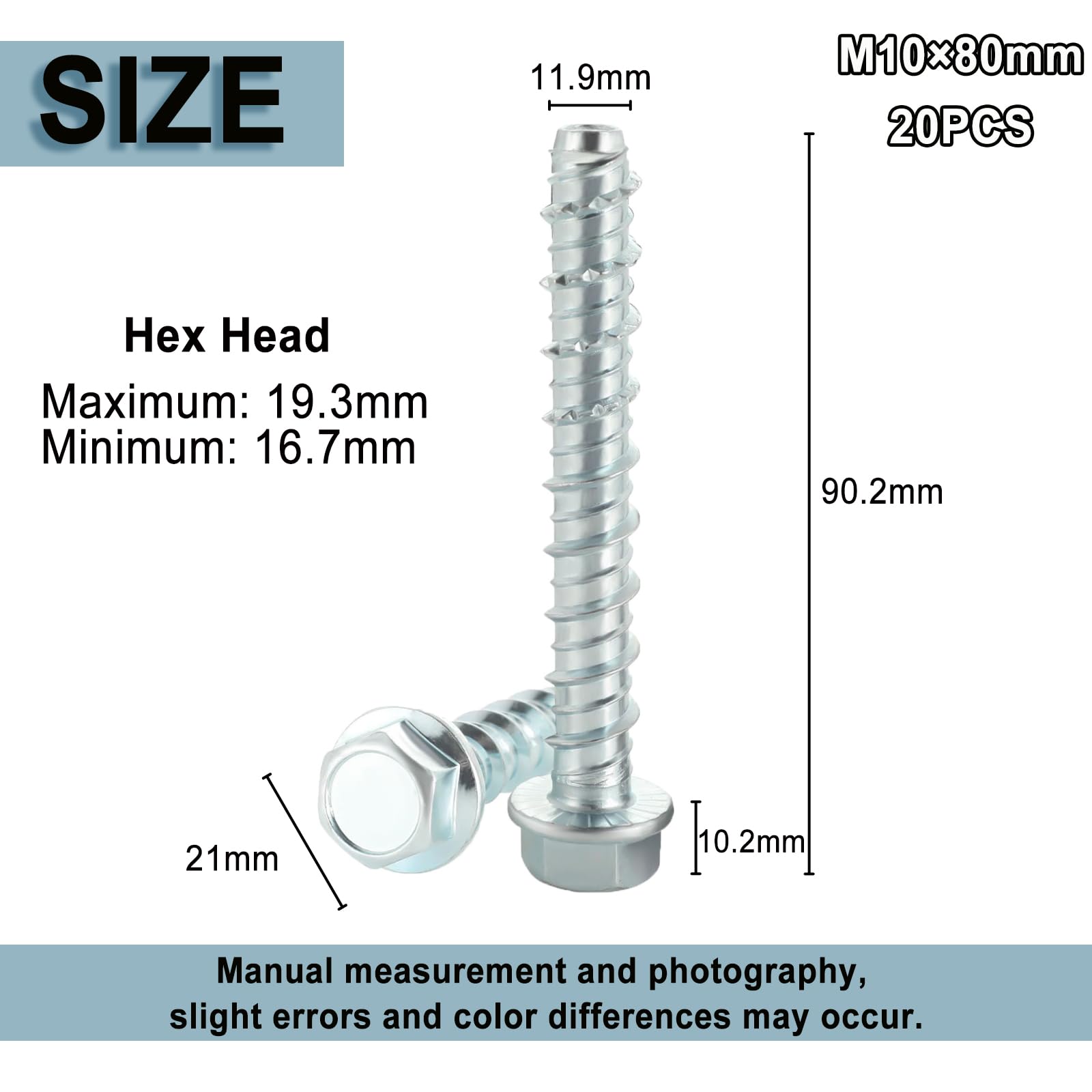 Wavanta 20Pcs Concrete Screws Bolts, M10 x 80mm Masonry Screws for Brick Wall Flange Hexagonal Head Concrete Anchor Bolts - Image 2