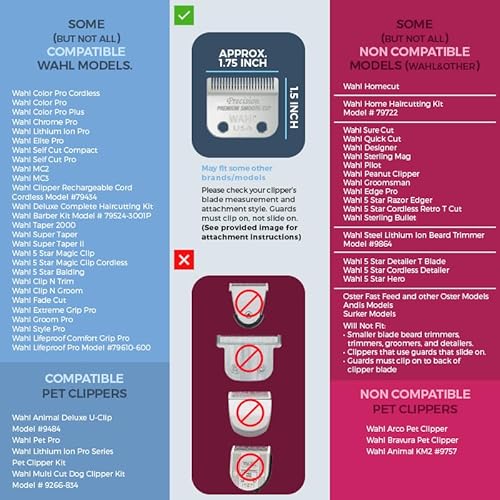 Clipquik Premium Xl Clipper Guards, Strong & Sturdy 2.5 Inch, 2.25", 2", 1.75", 1.5", 1.25" (#20, 18, 16, 14, 12, 10) Extra Long, Large Guide Comb Set Fits Most Wahl Full Size Hair Clippers #TOP4