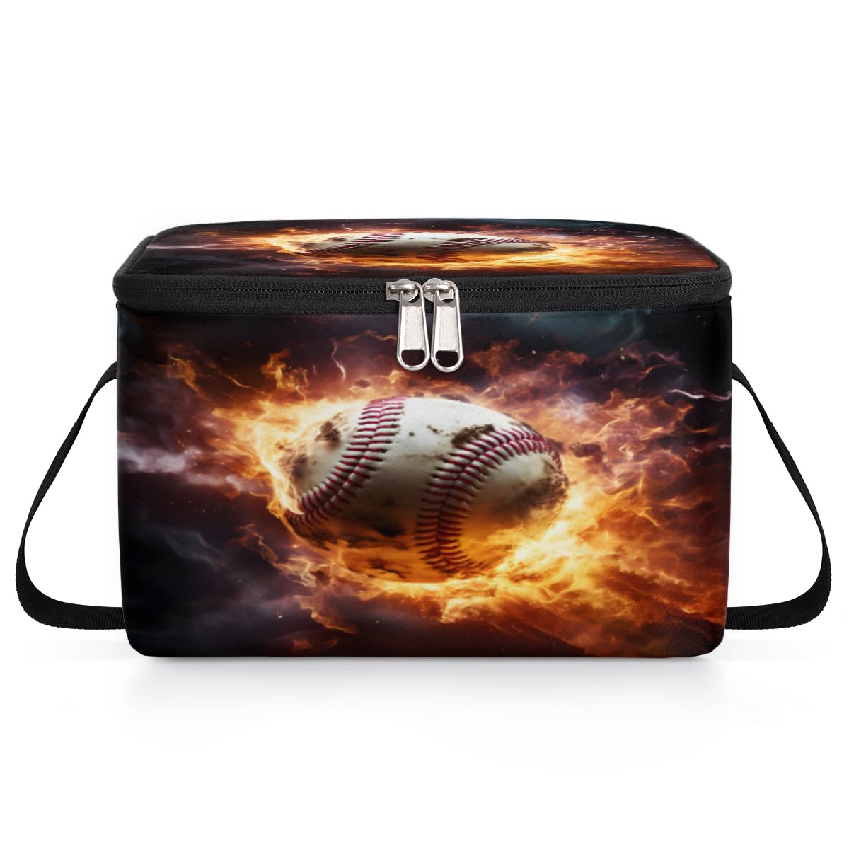 GzLeyigou Fire Baseball Sport Lunch Bags for Women Men 9 Cans, Hot & Cold Food Delivery Bag Insulated Grocery Bag Insulated Lunch Box Cooler Bag for Office Work Picnic Beach