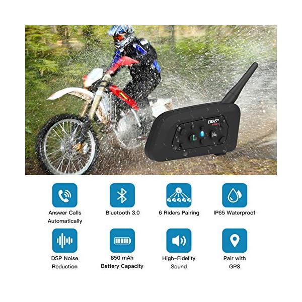EJEAS 1 Paquete V6 Pro BT Casco de Motocicleta Bluetooth 3.0 Intercomunicador Auricular 1200M - Imagen 3