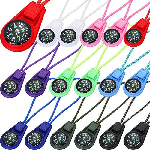 BBTO 18 Items Multi-Coloration Mini Survival Compass Out of doors Tenting Mountain climbing Pocket Compass Liquid Stuffed Mini Compass on Twine for Emergency Survival Kits Watchband Paracord Bracelet Necklace Key Chain