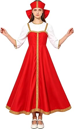 Freebily Women Russian Traditional Costume Set Princess Stage Dresses