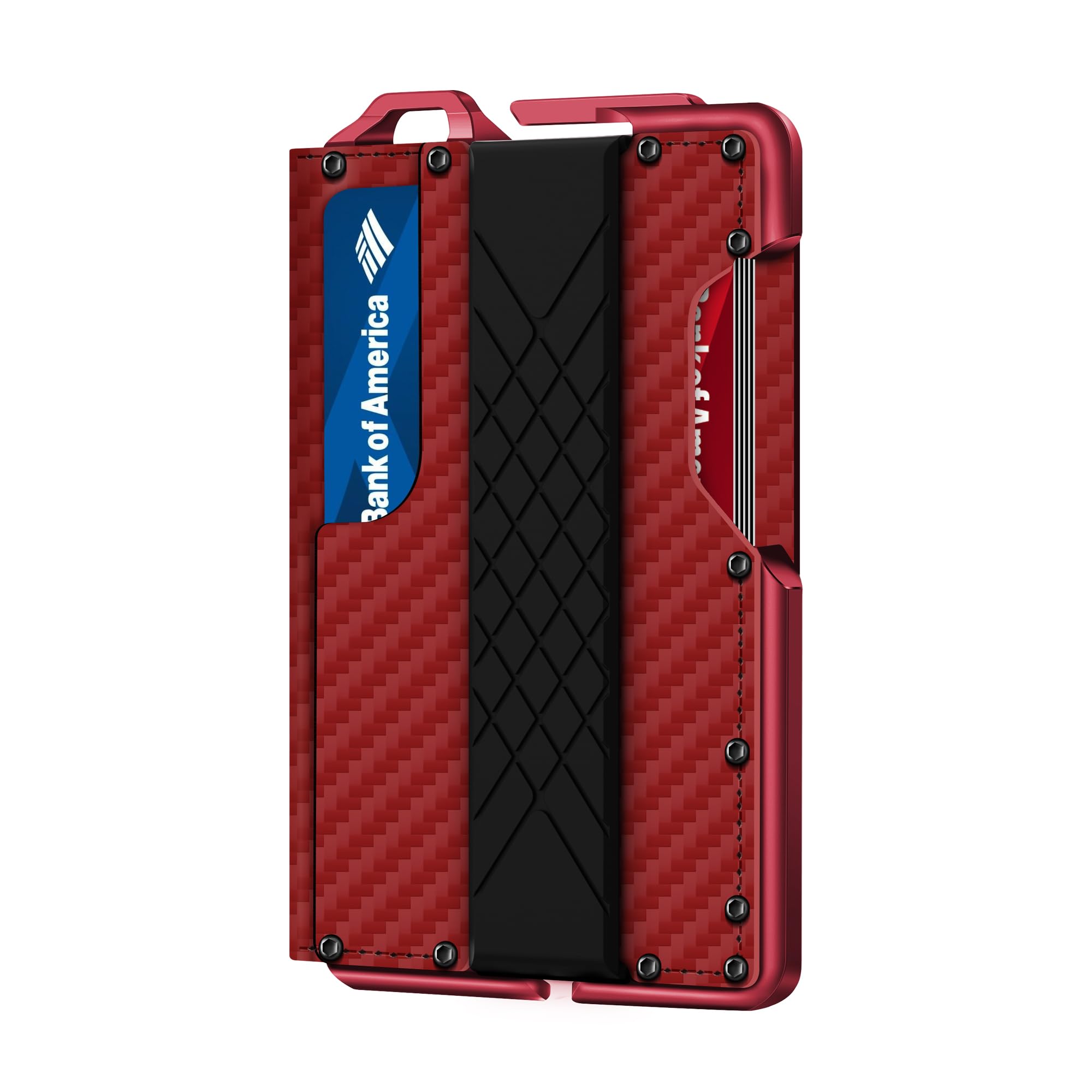 MURADINTactical Minimalist Wallet for Men, Slim RFID-Blocking Metal Card Holder, Front Pocket Men’s Nylon Leather Dapper Bifold Wallet with Money Clip, Carbon Fiber Red, Medium, Minimalist