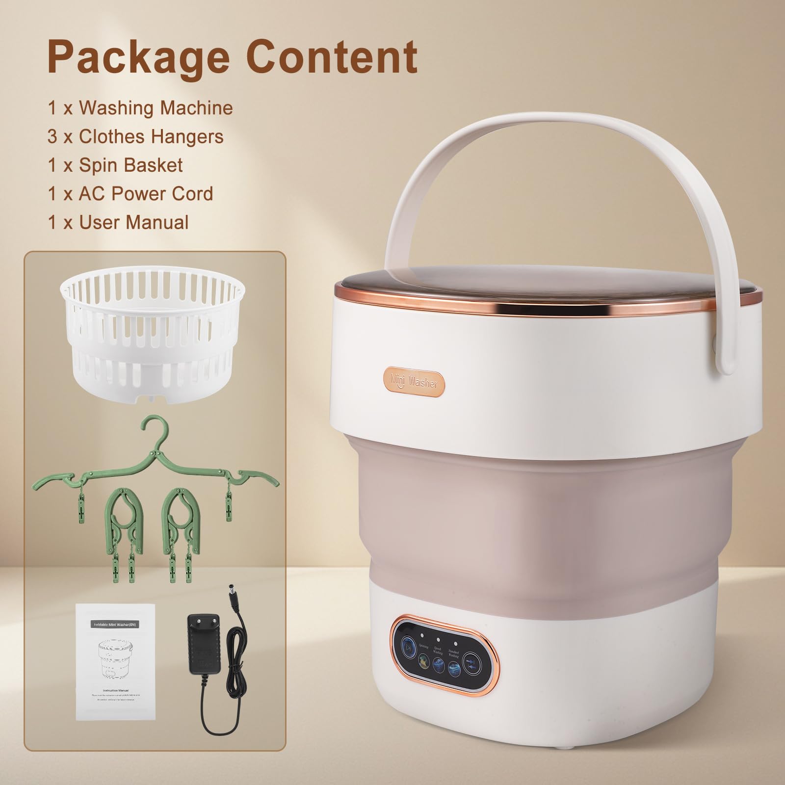 Mini-Waschmaschine, Tragbare Waschmaschine 15 l, mit Schleuderkorb, faltbare Waschmaschine für Unterwäsche, Baby- und Kleinwäsche, geeignet für Zuhause, Wohnungen, Wohnheime und Hotels
