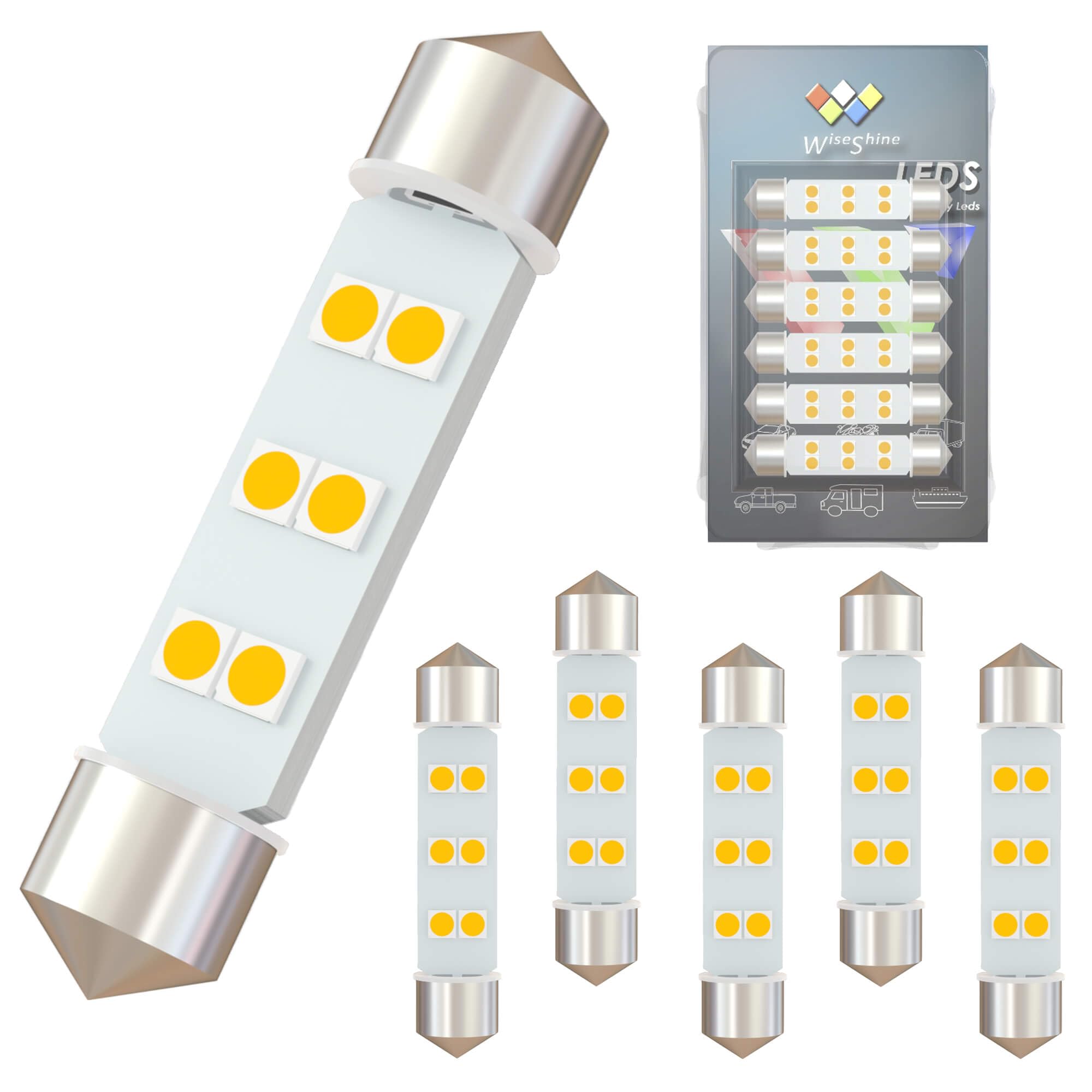 Wiseshine DC 12V 44mm Festoon LED Bulb 578 LED Car Bulb Warm White 211-2 212-2 for Camper RV Automotive Interior Dome Reading Map Cargo Lights (Pack 6)