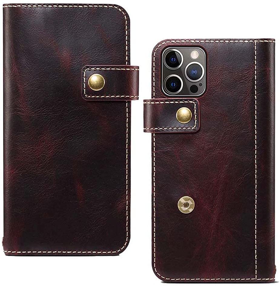 Étui iPhone 13 Pro portefeuille rouge en cuir avec porte-carte et support vidéo rabat