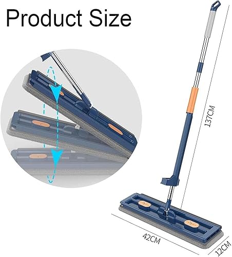 Miniatura 7 de Trapeador de microfibra, trapeador plano grande, rascador de deshidratación autónomo, trapeador plano giratorio de 360, fregona plana de acero