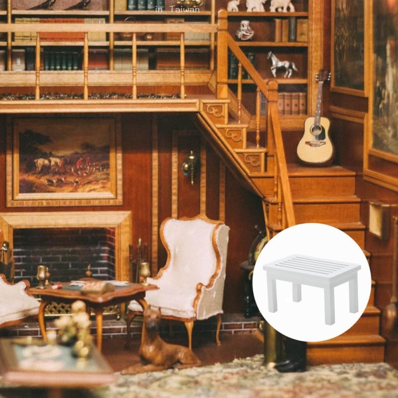 Miniatura 2 de SAFIGLE Mesa de café de madera en miniatura, modelo de mesa de té blanca para casa de muñecas, escritorio de café, adorno de muebles pequeños para