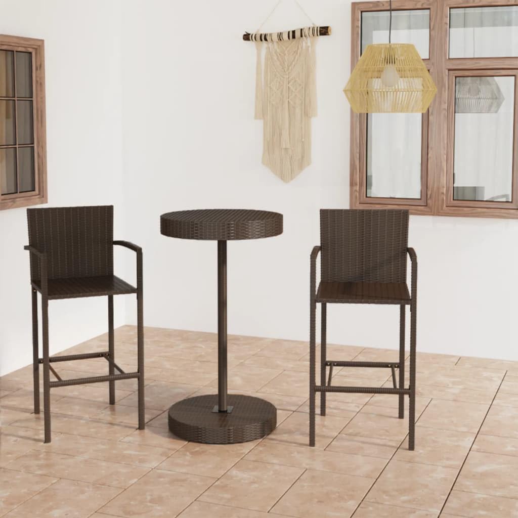 vidaXL Conjunto de Bar para Jardín 3 Piezas Mesa Silla Asiento Patio Terraza Balcón Barra Bistró Muebles Mobiliario Ratán Sintético Marrón