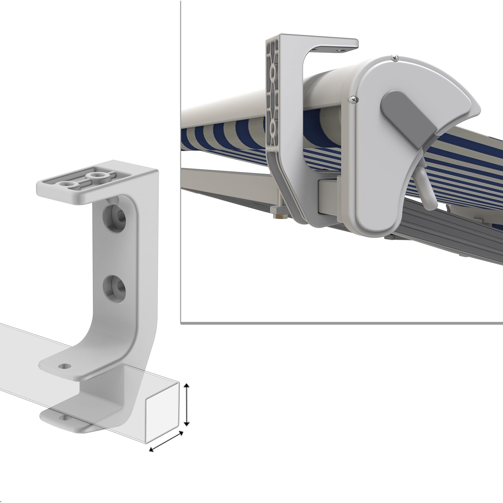 LUP059, 40mm, Aluminium, weiß, 3-Stück, Markisen Decken- und Wandhalterung mit Befestigung, Markisen Kombihalterung