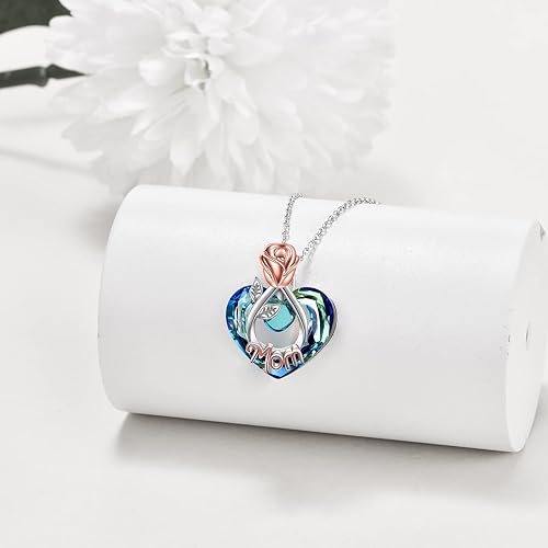 Miniatura 5 de POPKIMI Collares de corazón de amor con rosas y flores, regalos para mamá, abuela, abuela, esposa, tía, hija, joyería de cumpleaños, joyería