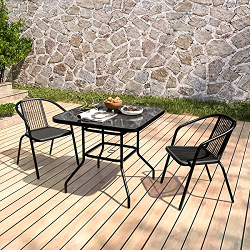 The Fellie Garden Furniture Set Outdoor Dining Table and Chairs Patio Tempered Glass Table Top with Umbrella Hole Wicker Stacking Chairs Seat(80cm Square Table+2PC Chair) 6 The Fellie Garden Furniture Set Outdoor Dining Table and Chairs Patio Tempered Glass Table Top with Umbrella Hole Wicker Stacking Chairs Seat(80cm Square Table+2PC Chair) - Image 6