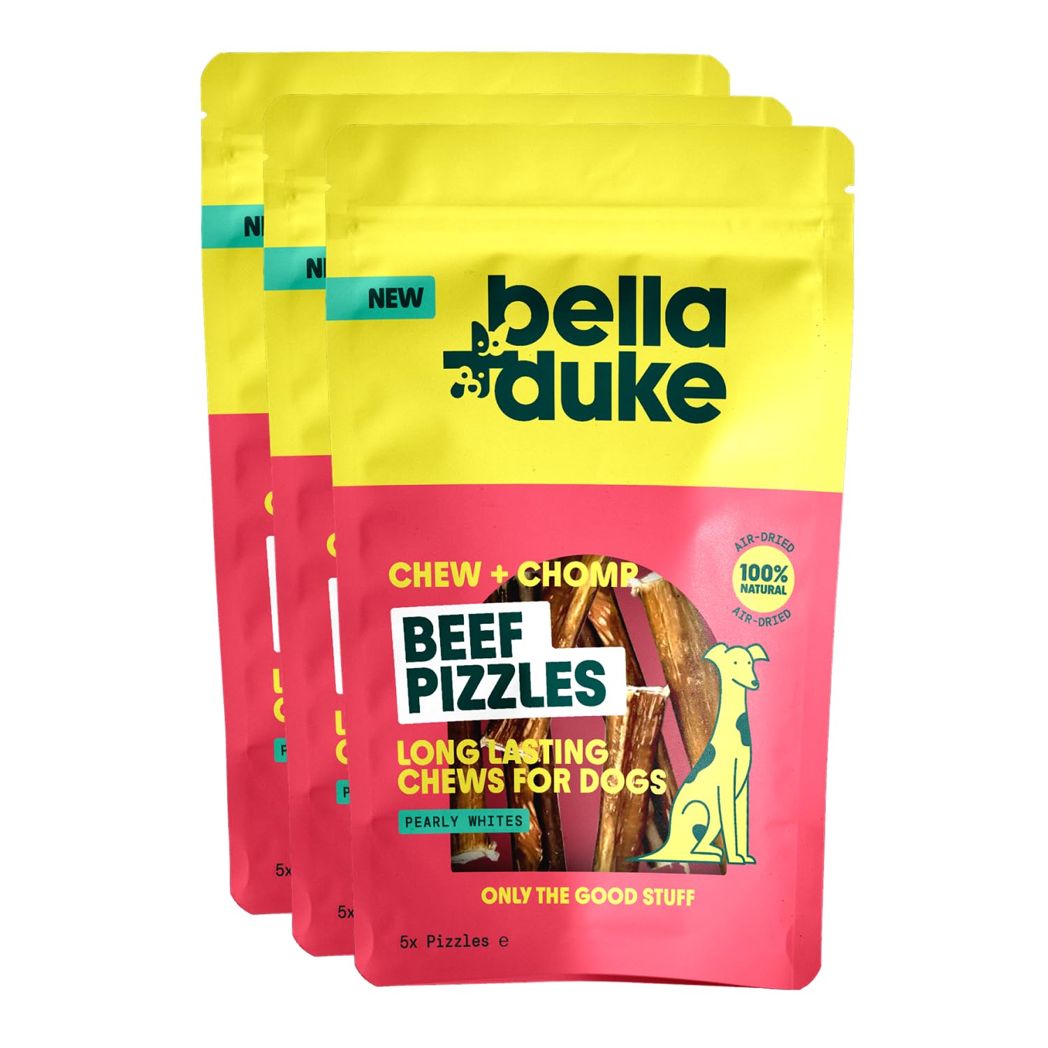 Bella+Duke Beef Pizzles for Dogs 3 Pack - Natural Alternative to Dental Sticks - Chew for Cleaner Teeth & Gums - Ideal for Teething Pups - 100% Natural Grain-Free Dog Treats