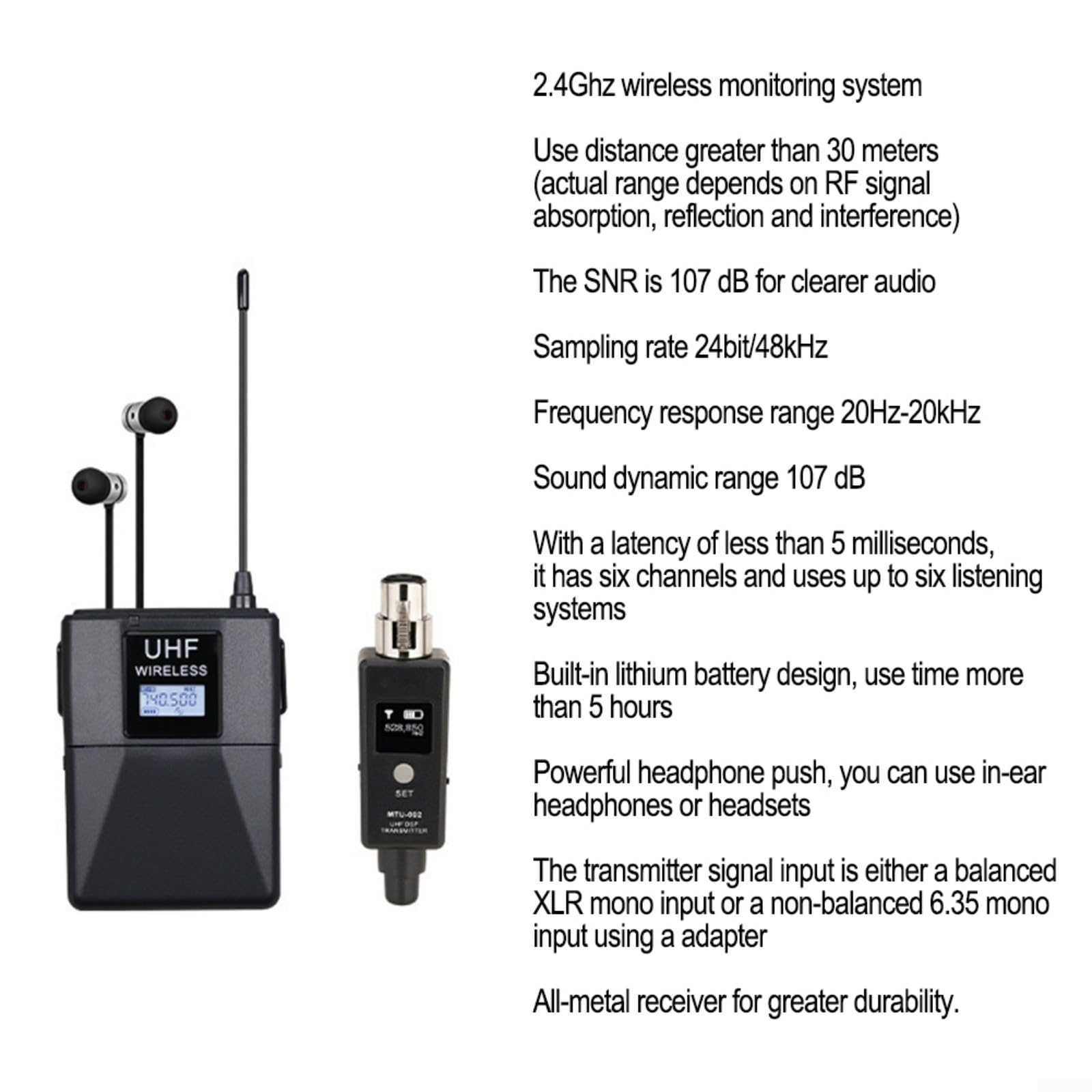 Sistema intraural inalámbrico UHF, receptor de audio profesional con 20 canales para grabación de estudio de rendimiento en escenario, adecuado para banda (PTM-11)