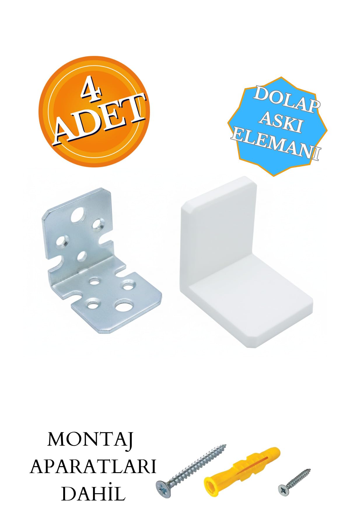 hobidabi 4 Ad. Ağır Dolap Duvar Montaj Askı Sabitleme Seti Beyaz- Deprem Mobilya Eşya Sabitleyici Aparat Beyaz Tek Ebat