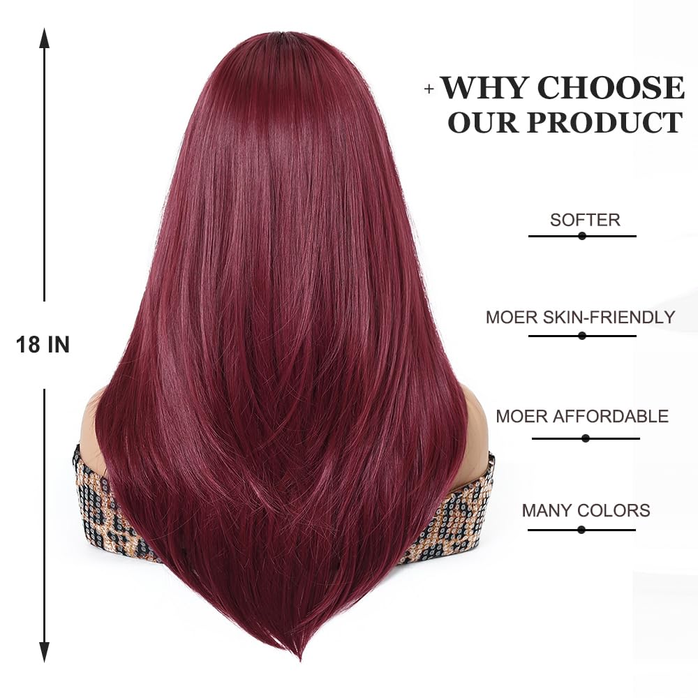 Esmee Long Straight Wine Red Wigs for Women with Fringe Natural Synthetic Hair Ombre Wig for Daily & Party Use - Image 4