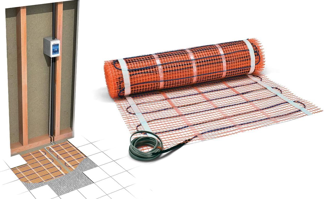 All in One SunTouch TapeMat 30 Sq Ft Electric Floor Heating Kit, 2' x 15' Customizable mat, CommandPlus WiFi Touch Thermostat, Alarm, for Tile, Wood, Laminate Flooring 120V (30 sq ft - 24" x 15')
