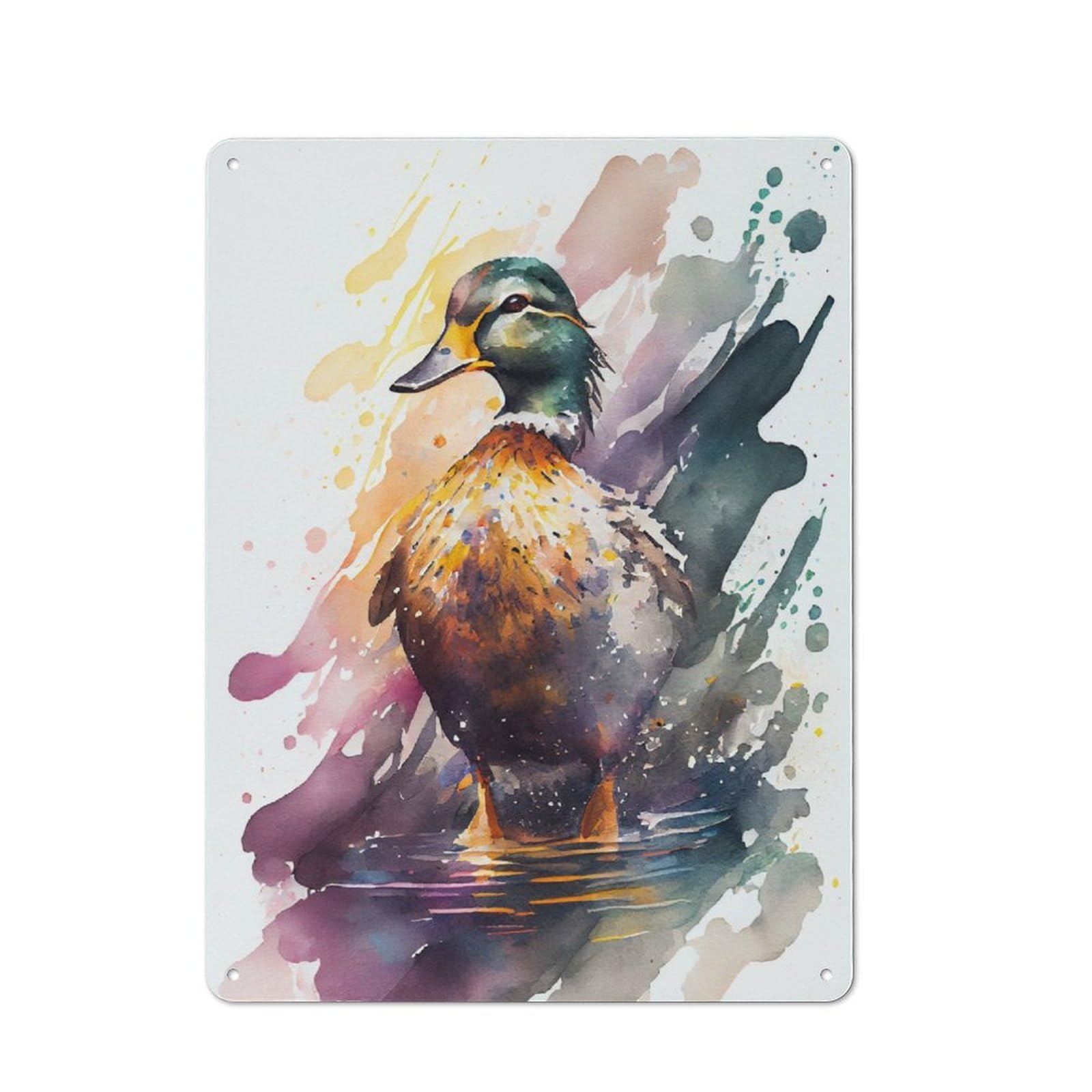 Junmoney Duck Watercolor Rustic Tin Wall Plaque 40X30cm For Home Office Or Studio, For Garage, Workshop And Man Cave Decoration