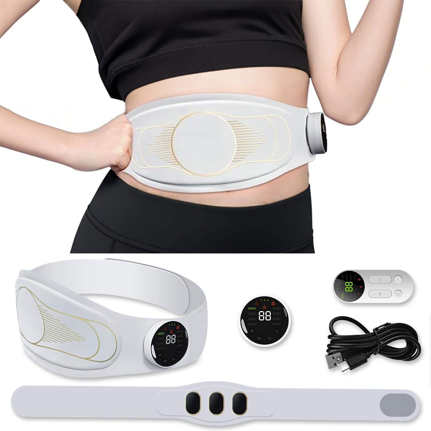 Menstrual Heating Pad for Period Pain Relief - Wearable Electric Heat Pad with 3 Heat Settings & 8 Massage Modes, 45-65°C Heat Range for Stomach Cramps, Abdominal & Back Pain Relief