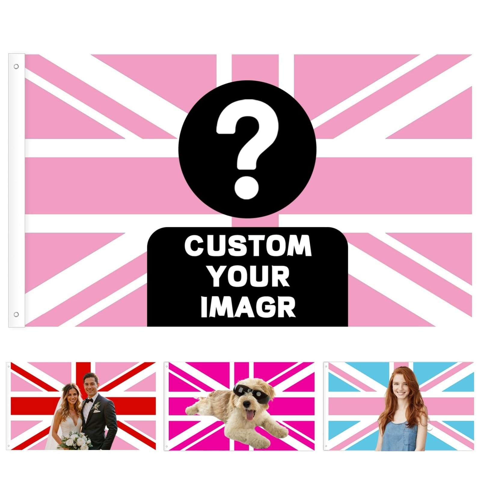 Custom Pink UK Flag, Personalised British Flags, Make Your Own Flag with Photo/Logo/Text, Custom Pink Union Jack Flag, Customised Flags for Birthday Holiday Livingroom Bedroom Decor (Pink UK Flag) — image 1