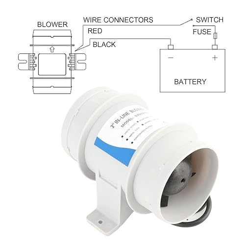 Miniatura 4 de Soplador de aire de sentina marina, soplador silencioso de sentina en línea de 3 pulgadas 12 V, soplador de aire de sentina marina de alta