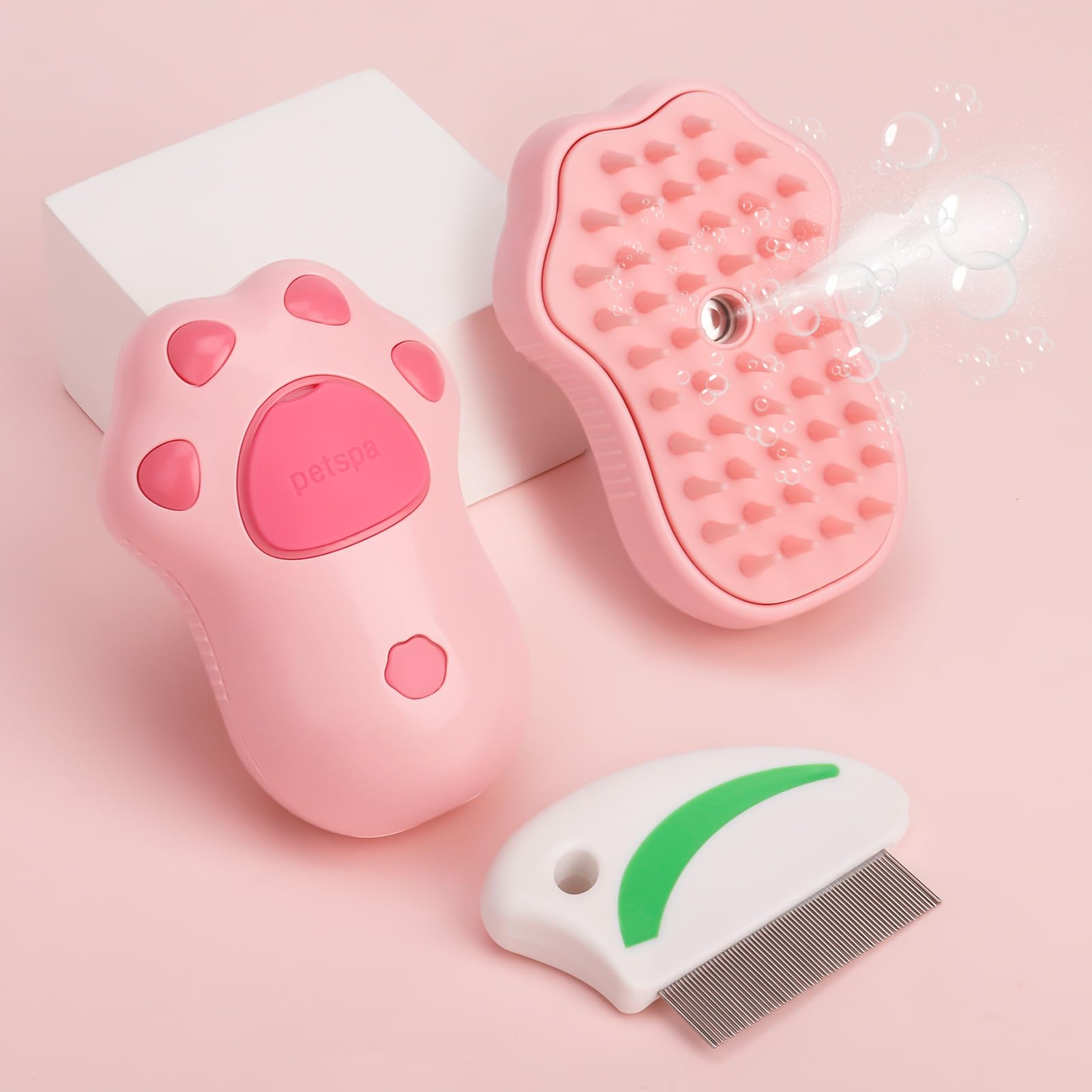 FRIUSATE Cepillo de Vapor para Gatos 3 en 1 - Cepillo de Vapor para Gatos para Masaje, Cepillo para Mascotas para perros de pelo largo o corto