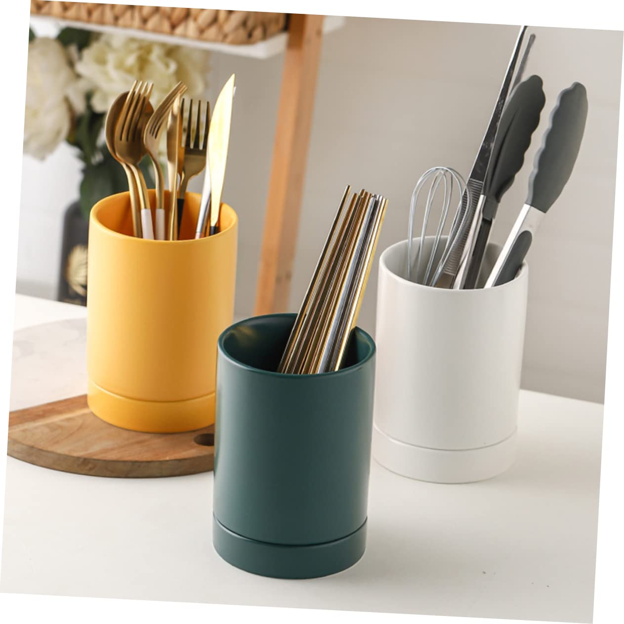 Support à Ustensiles De Cuisine Céramique Avec Base Drainante Organiseur Multifonction Pour Baguettes Fourchettes Et Cuillères Pour Cuisine Maison Et Professionnelle