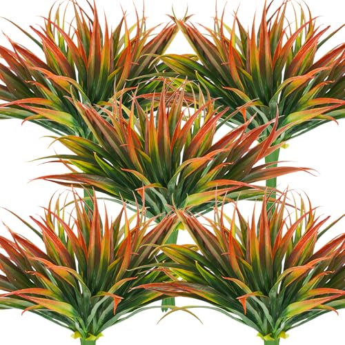 Phliofd 32Pcs Artificial Grass Fake Plants 17.3in Outdoor Plastic Plants UV Resistant Greenery Fake Grass for Home Window Garden Office Patio Hanging Planter Pathway Front Porch Décor Red