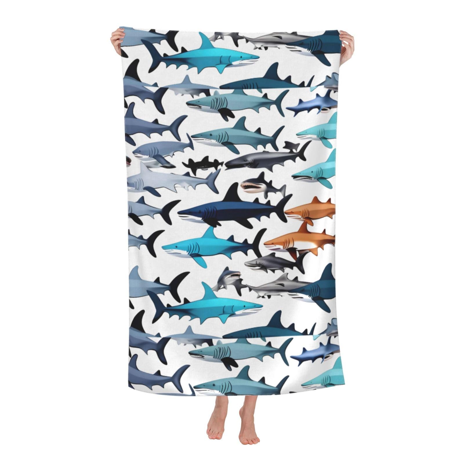 Cbaaghh Sharks Pattern Print Adult Beach Towels,Beach & Pool Towel,Beach Towels,Towels For Camping