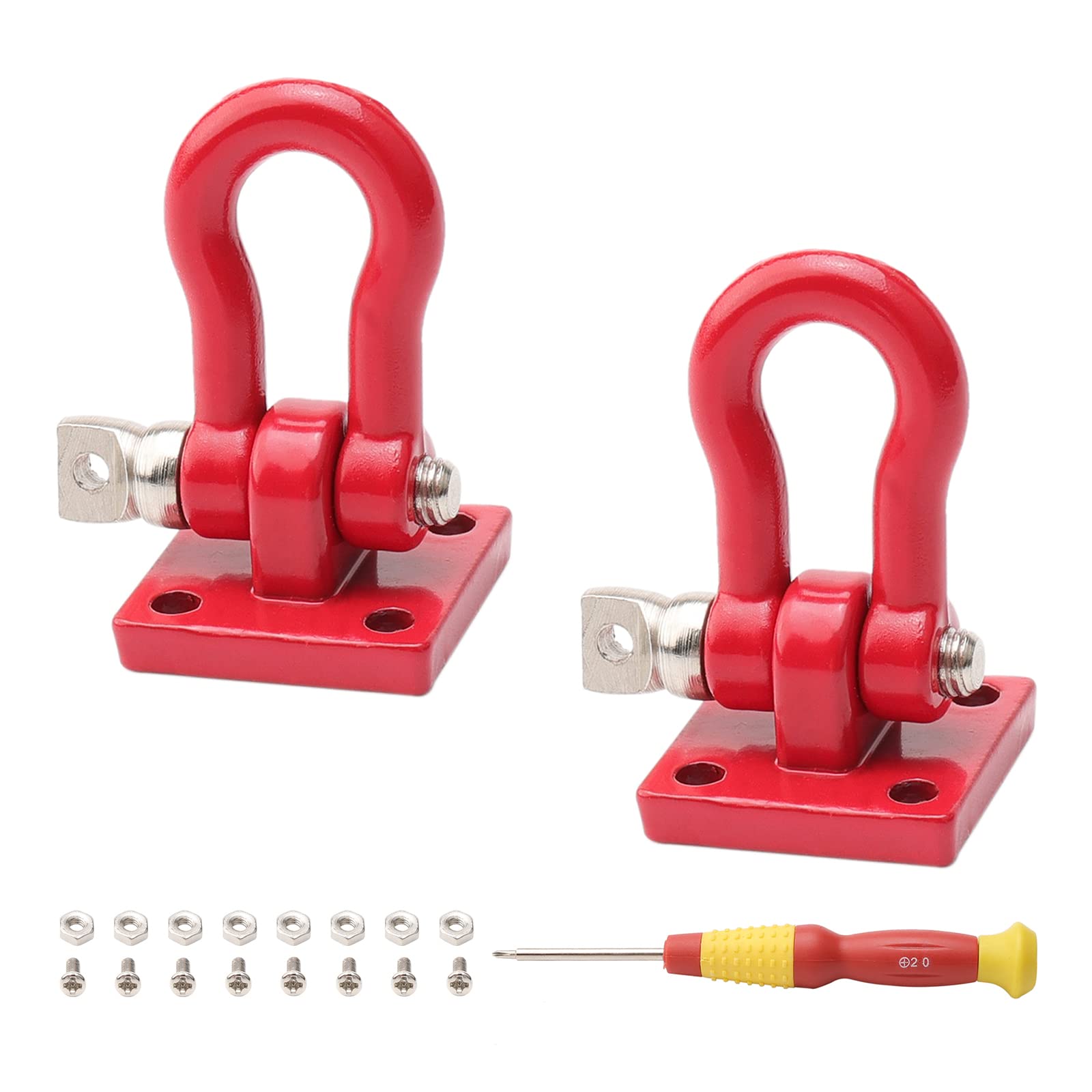 1/10 Scale RC Crawler Tow Hooks & Chain Kit - Metal Accessories For Axial SCX10, Tamiya CC01, D90, TF2 RC Trucks - Red & Silver